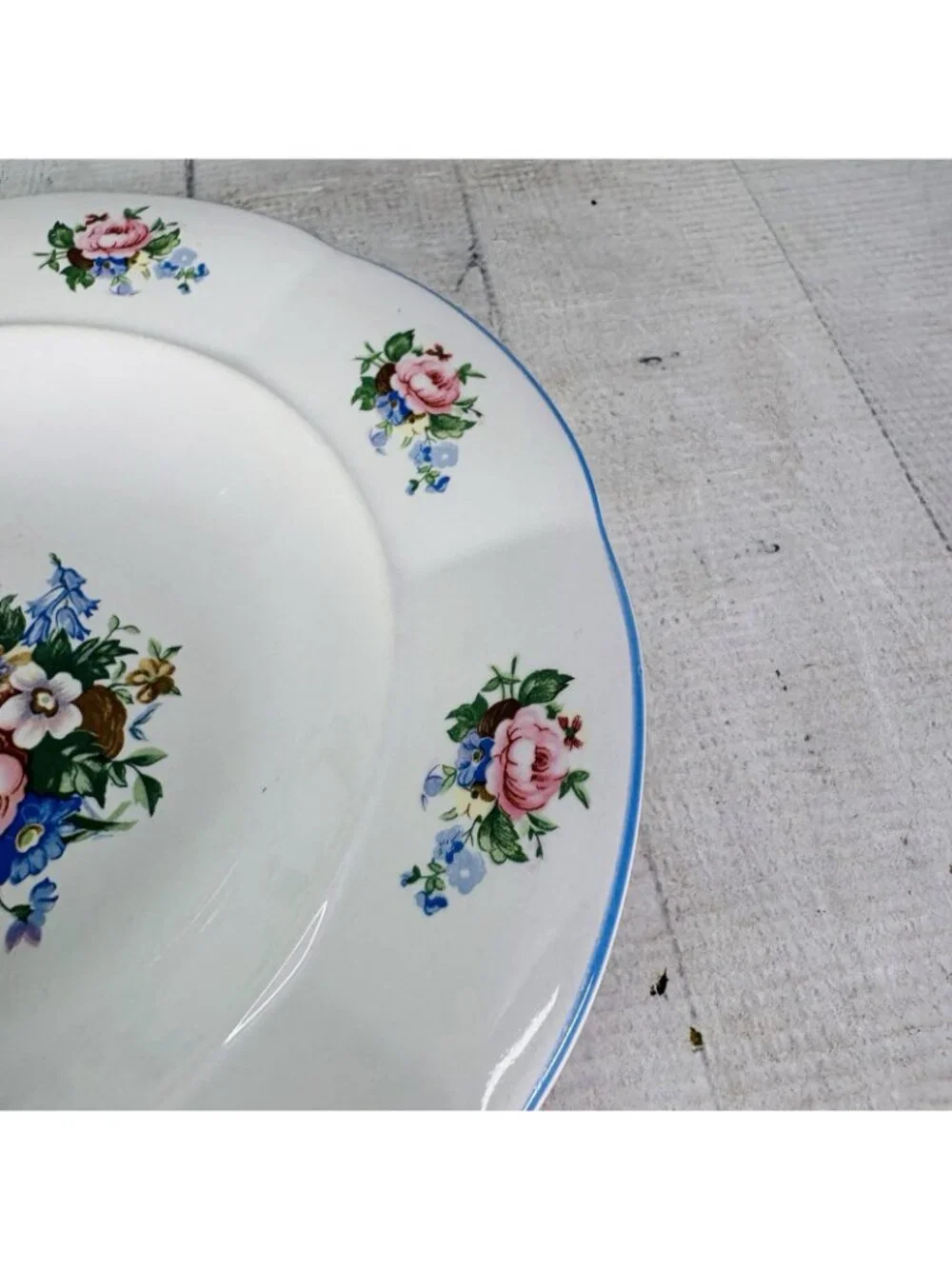 Tabletops Unlimited TAU71 Floral Blue Ceramic Rim Pasta Soup Cereal Bowl Set 4